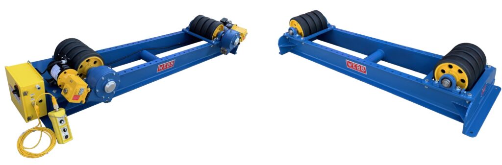 Lifting equipment with heavy-duty rollers and hydraulic components for industrial material handling.